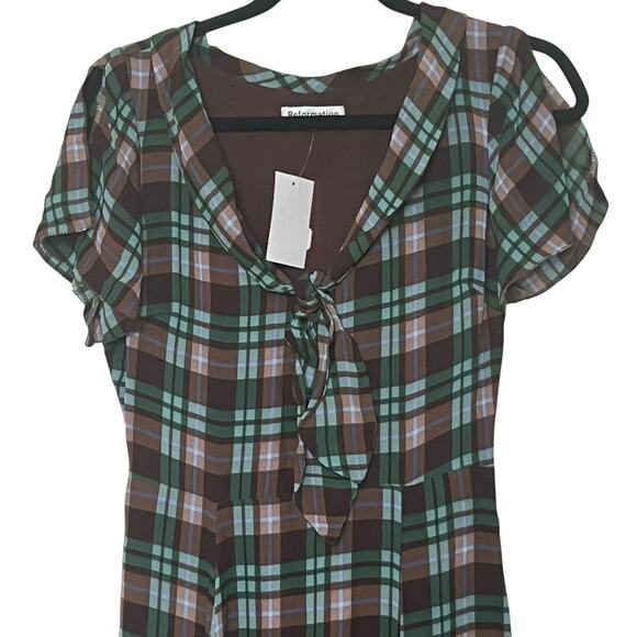 Reformation Talleen Dress In Moreno Plaid Size 2 - Picture 4 of 12